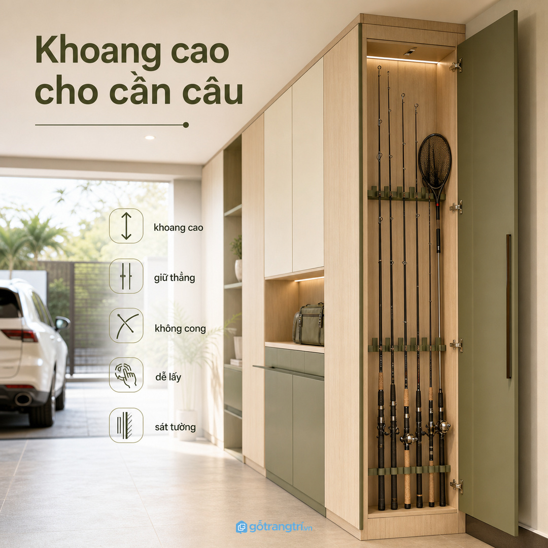 Cần câu và vợt dài cần khoang cao để không cong, gãy hoặc vướng lối đi