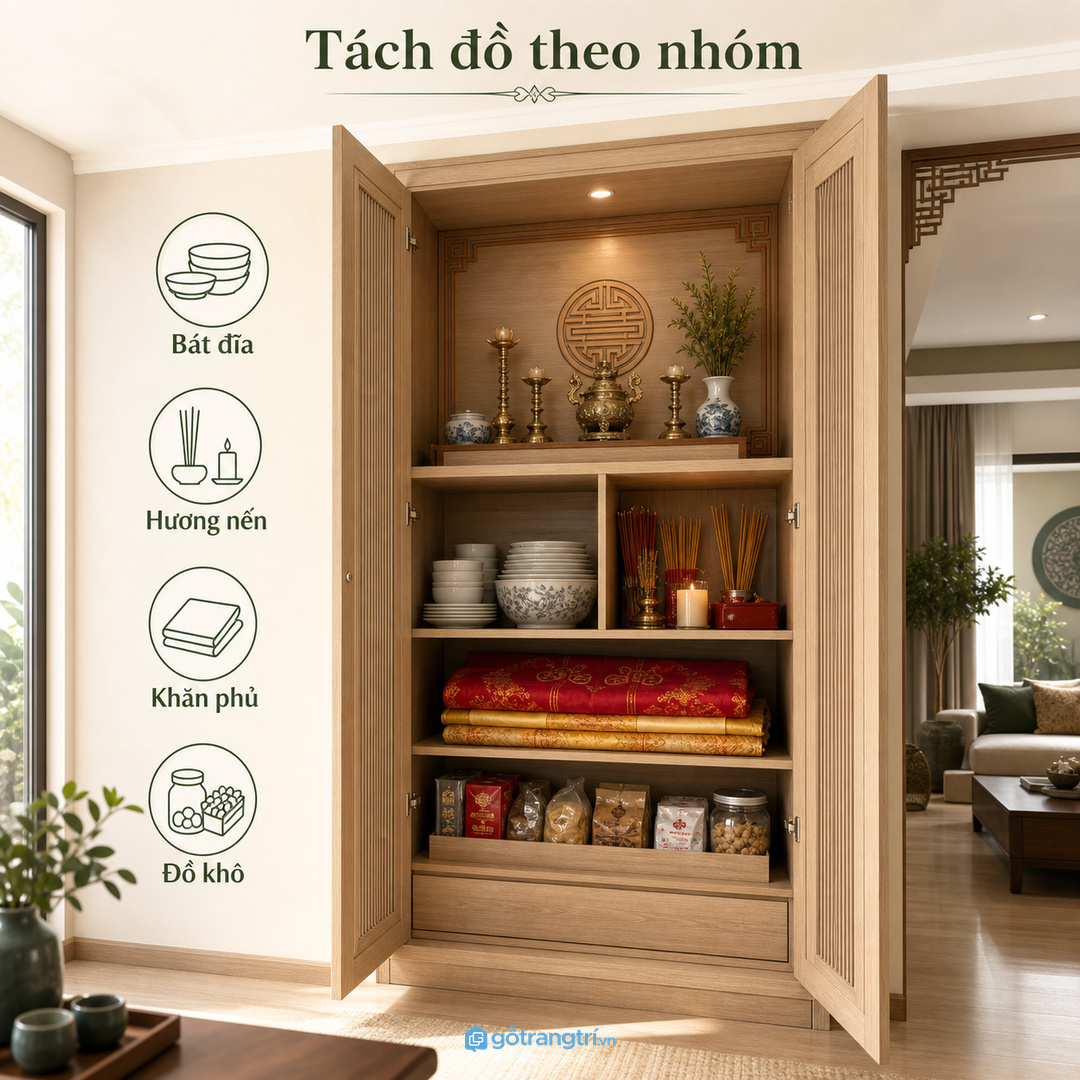 Tách đồ sạch, đồ dễ ám mùi và đồ ít dùng trong từng khoang tủ