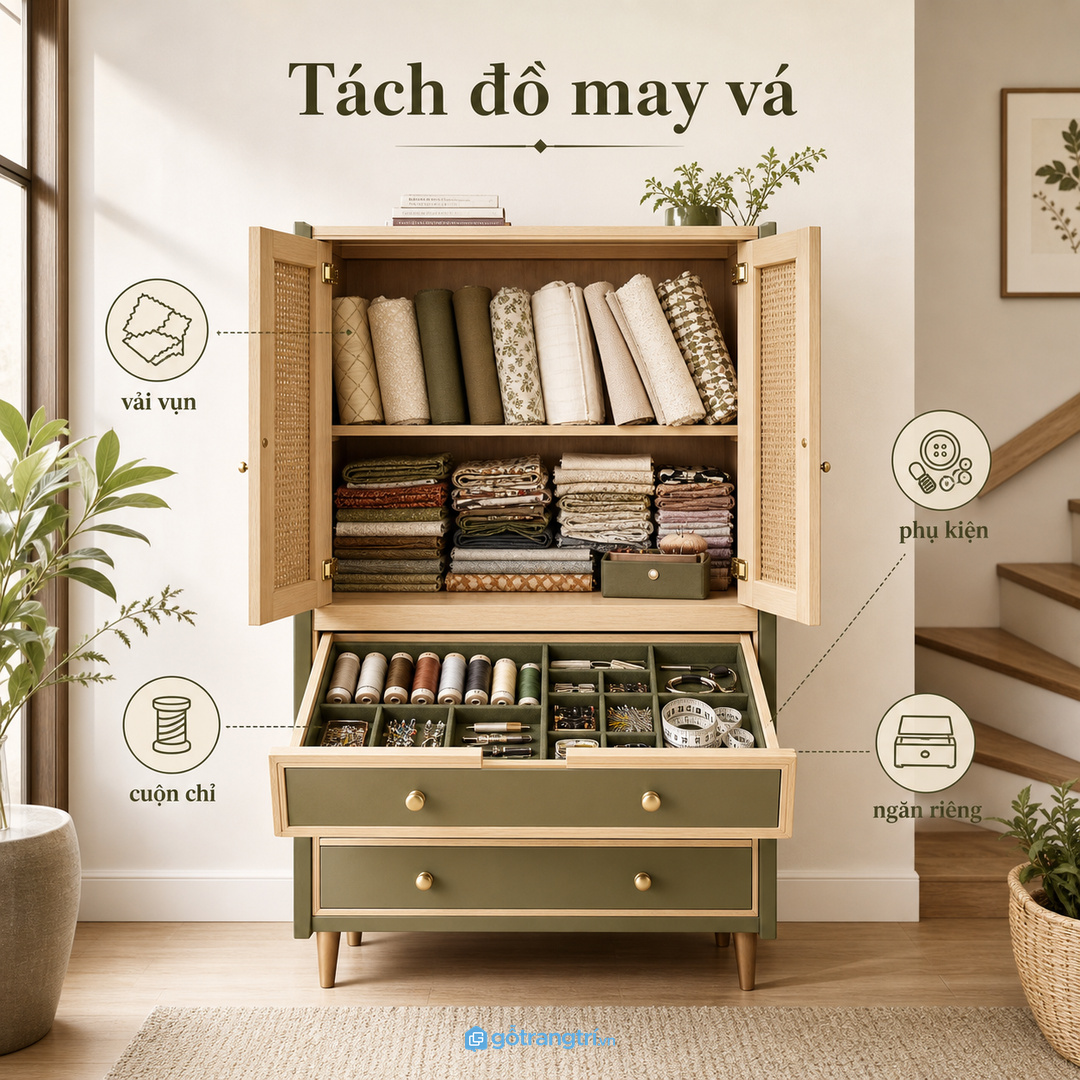 Vải vụn và phụ kiện may vá nên tách khỏi đồ sinh hoạt hằng ngày