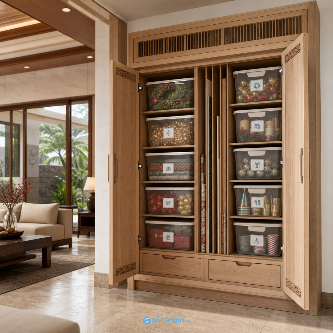 Đèn dây và vòng hoa nên được cất trong khoang mềm, tránh bị ép gãy hoặc rối