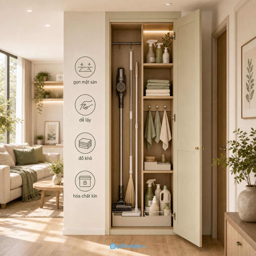 Tủ đúng vị trí giúp cả nhà dễ lấy và cất lại đồ sau khi dọn