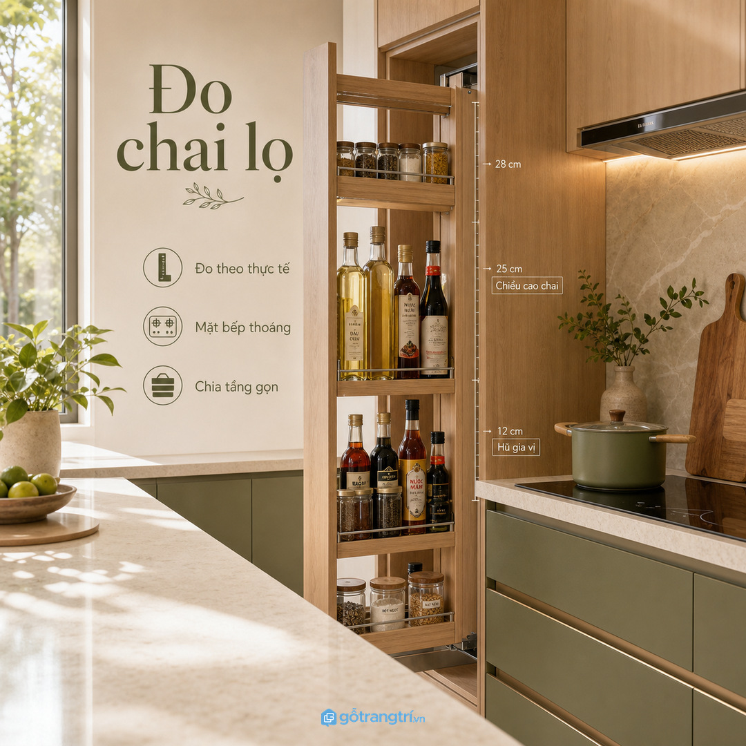 Khoang gia vị nên gần vùng nấu để lấy nhanh khi đang đứng bếp