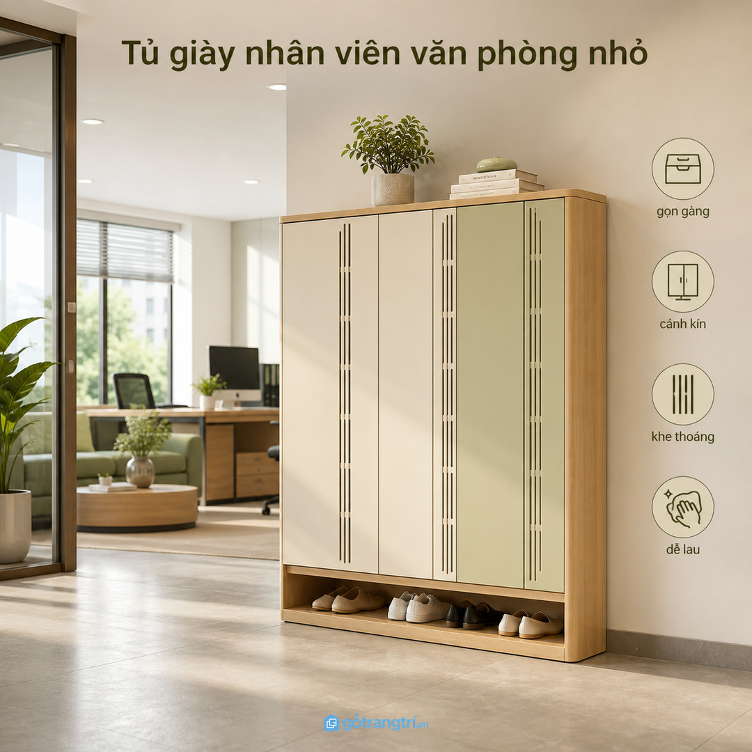 Tủ giày giúp tách bụi ngoài trời khỏi khu bàn làm việc