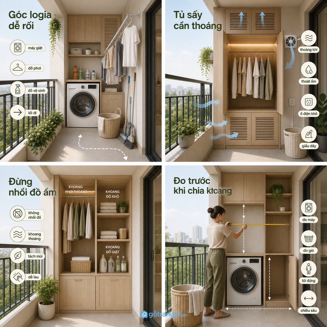 Tủ giỏ đồ giặt nên đứng cạnh máy giặt nhưng không chắn lối thao tác