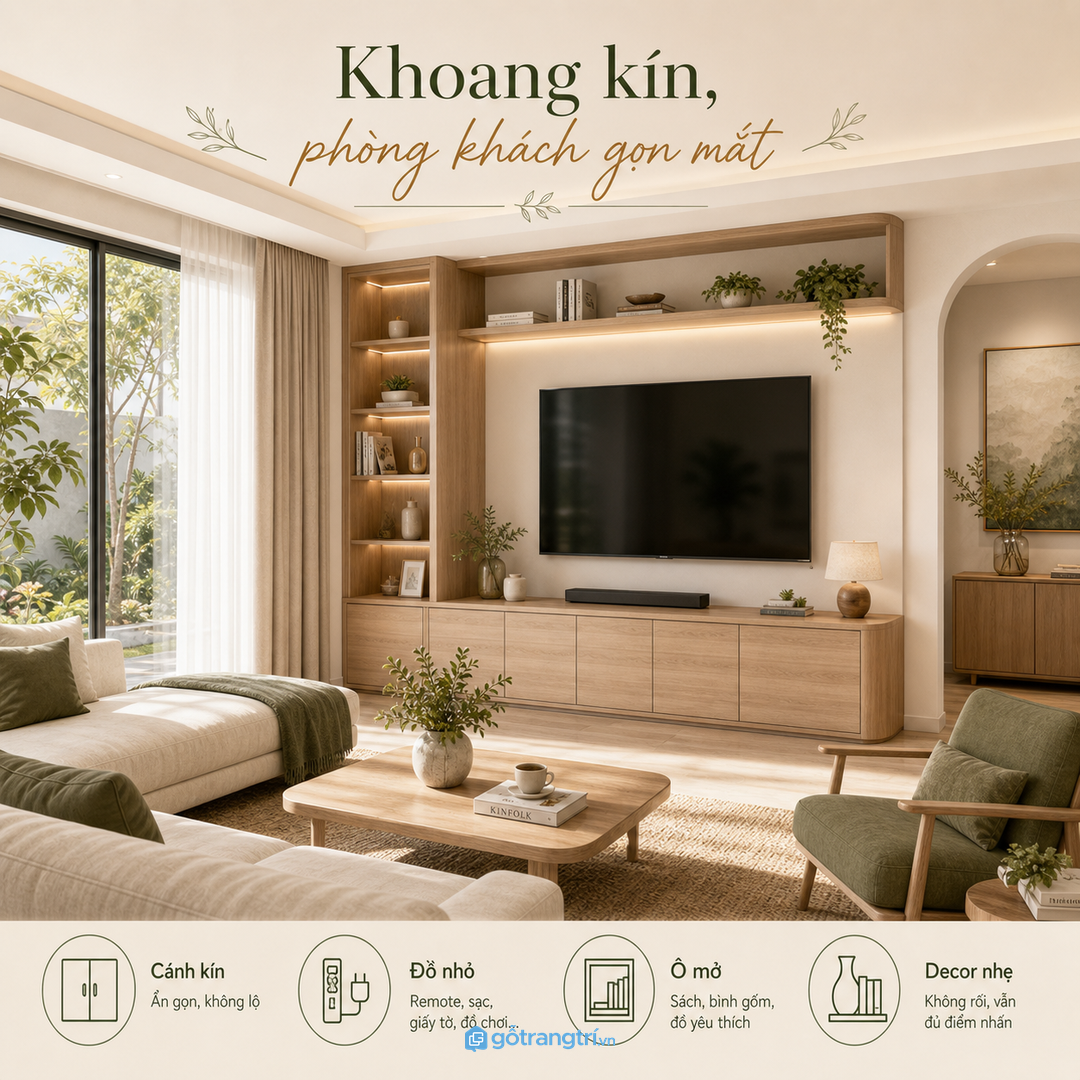 Khoang kín giúp phòng khách bớt rối mắt