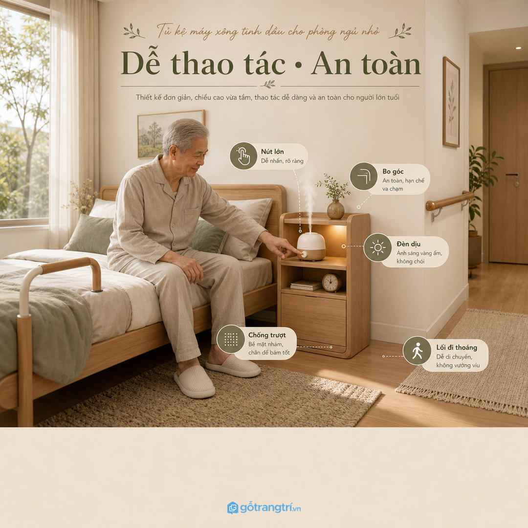 Máy xông không nên đặt sát gối hoặc nơi dễ ẩm