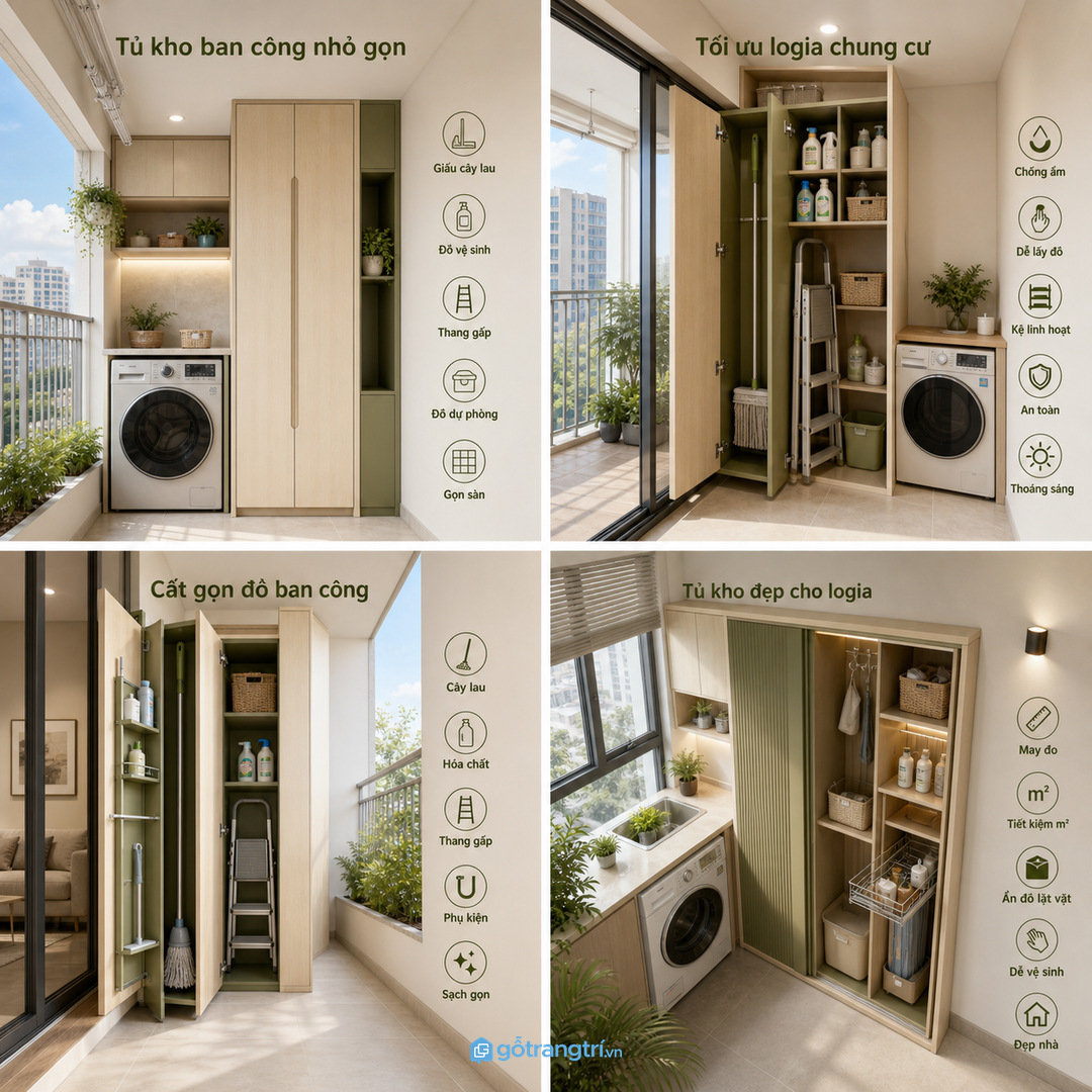 Logia gọn giúp khu giặt phơi khô thoáng hơn