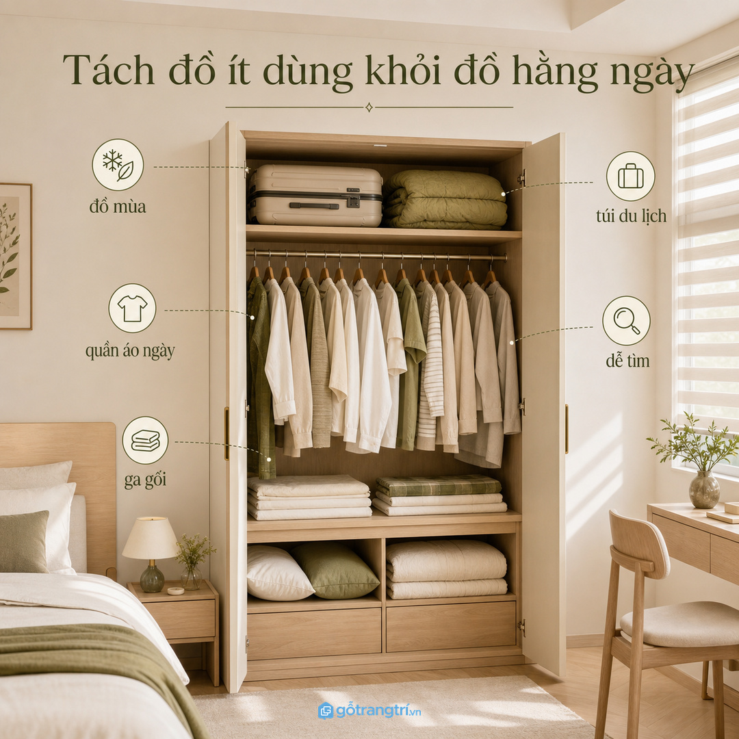 Đồ ít dùng cần khoang riêng để không lẫn với quần áo mặc hằng ngày