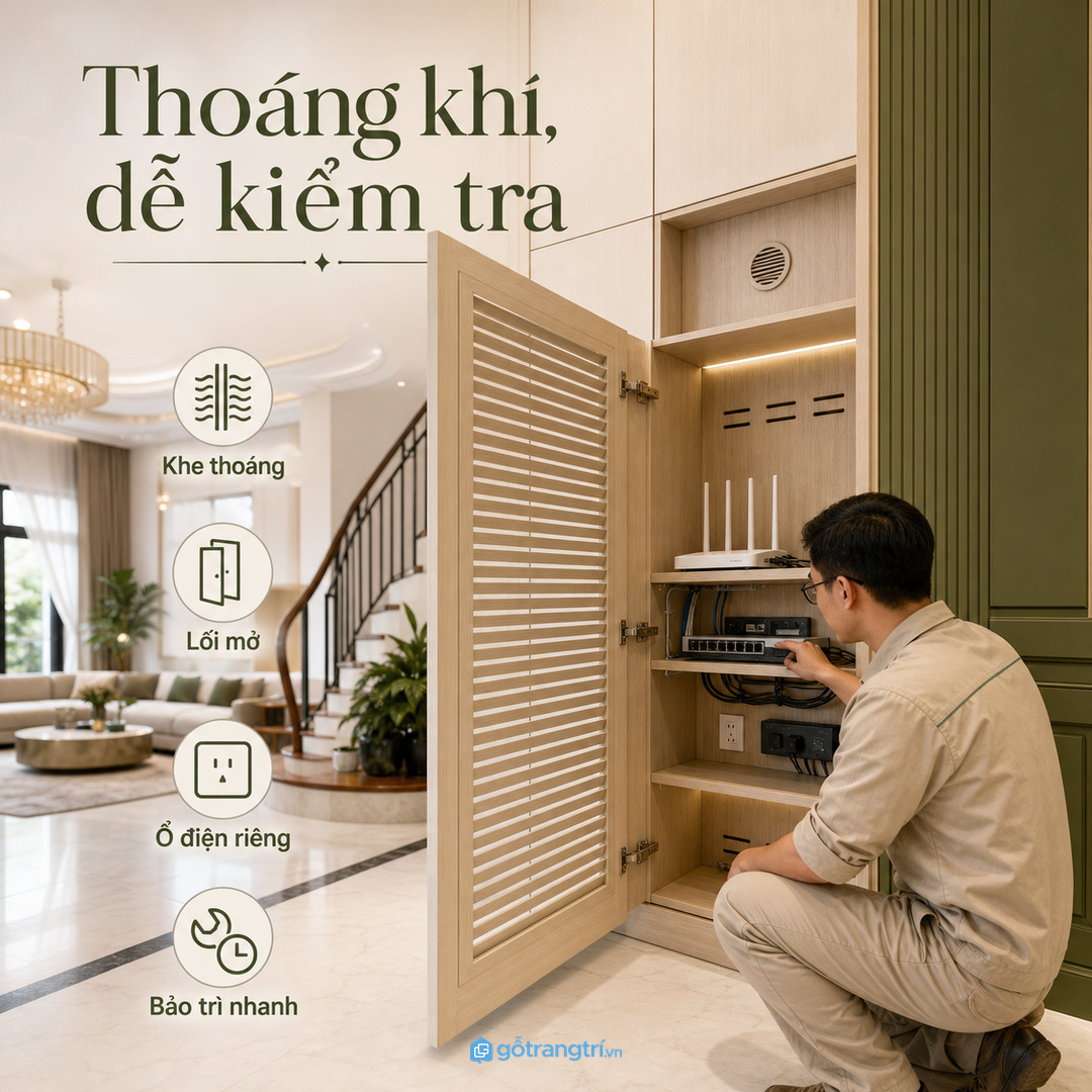 Tủ kỹ thuật phải gọn mắt nhưng vẫn dễ mở ra kiểm tra