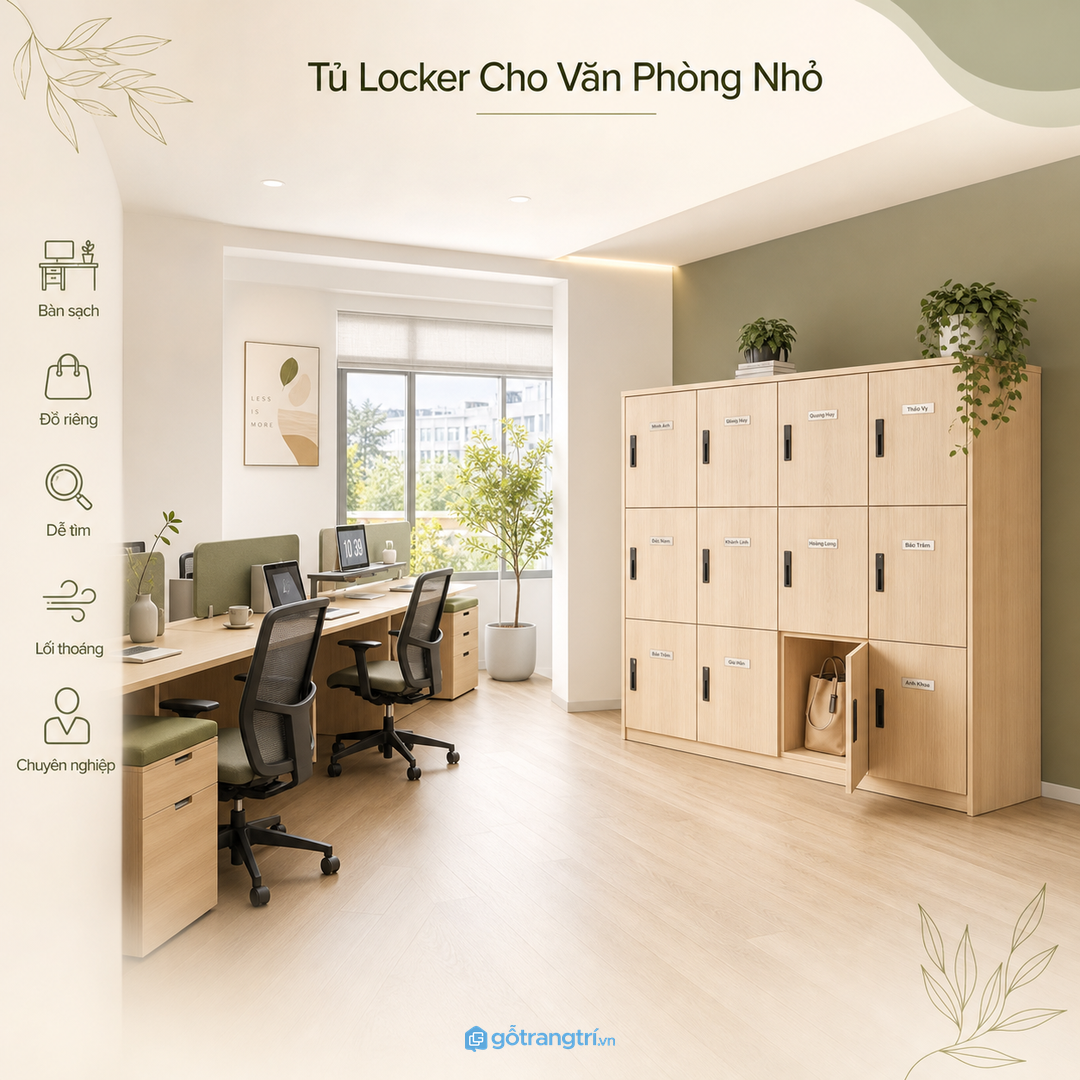Mỗi người một ô cất đồ riêng giúp lối đi thoáng và đồ dùng dễ tìm hơn