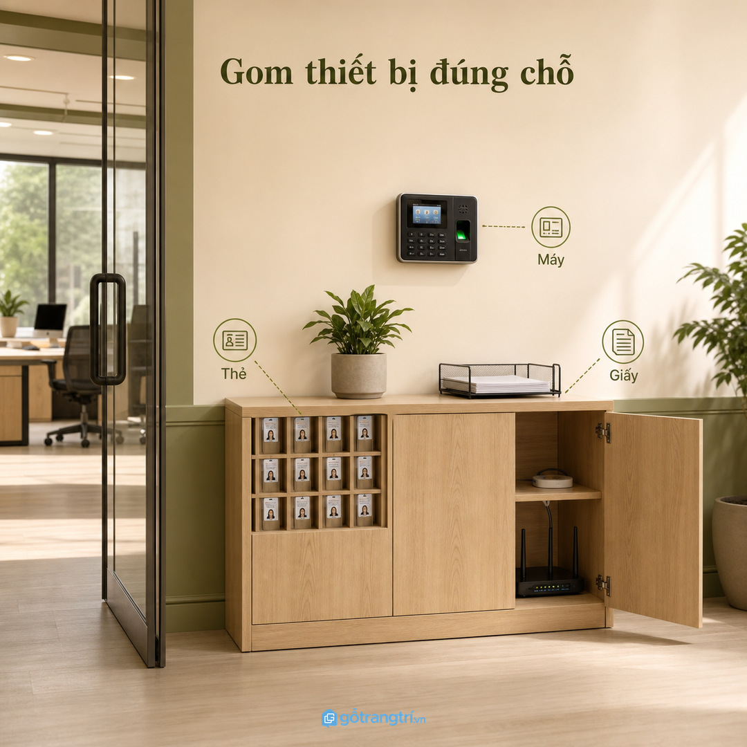Gom thiết bị, thẻ và giấy tờ vào một điểm rõ ràng