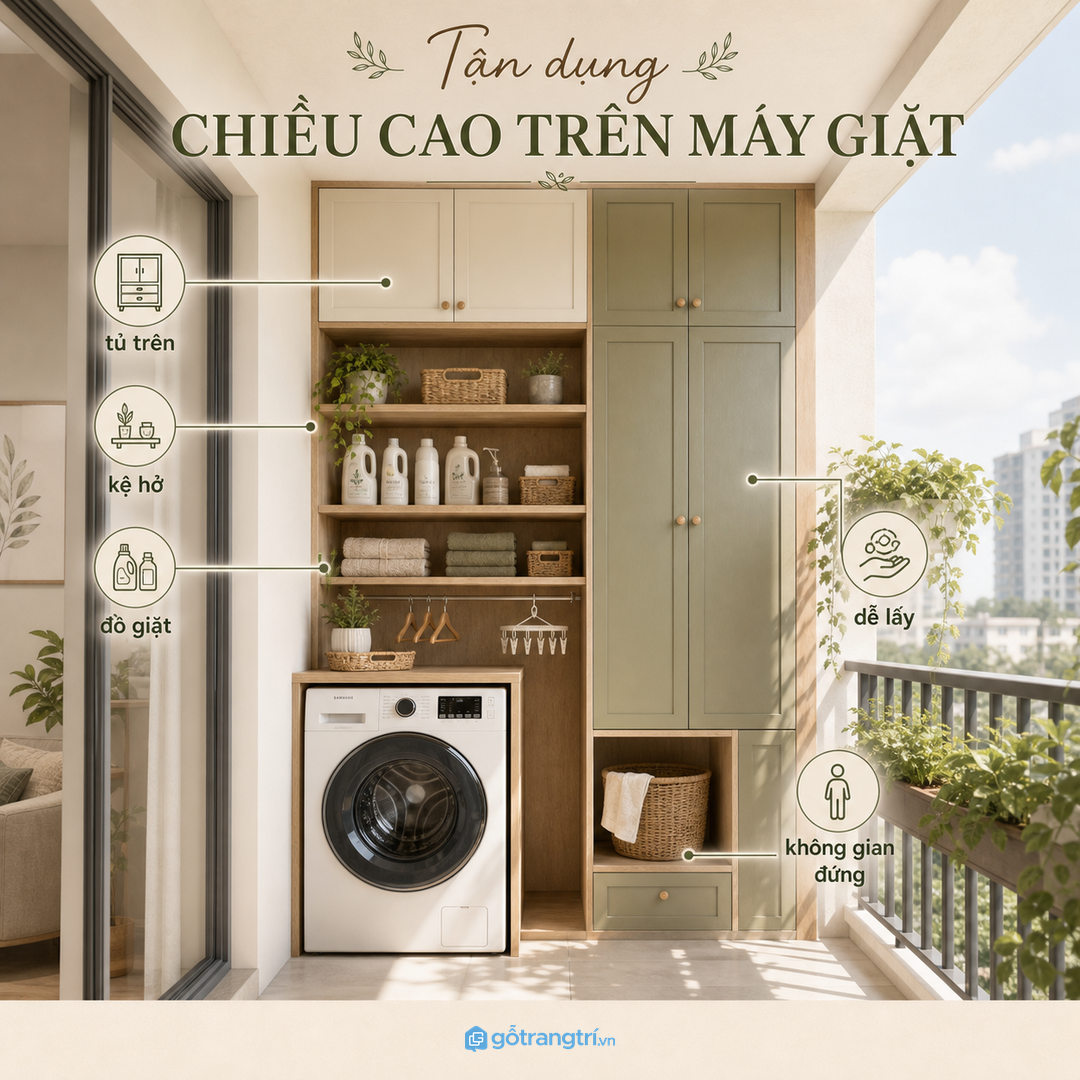 Tận dụng chiều cao phía trên máy giặt