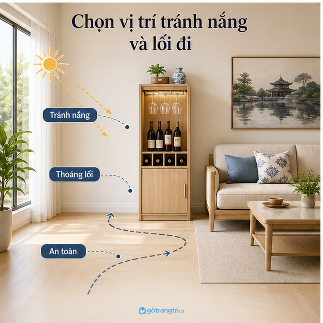 Chai ly có chỗ cất riêng giúp bàn trà bớt rối