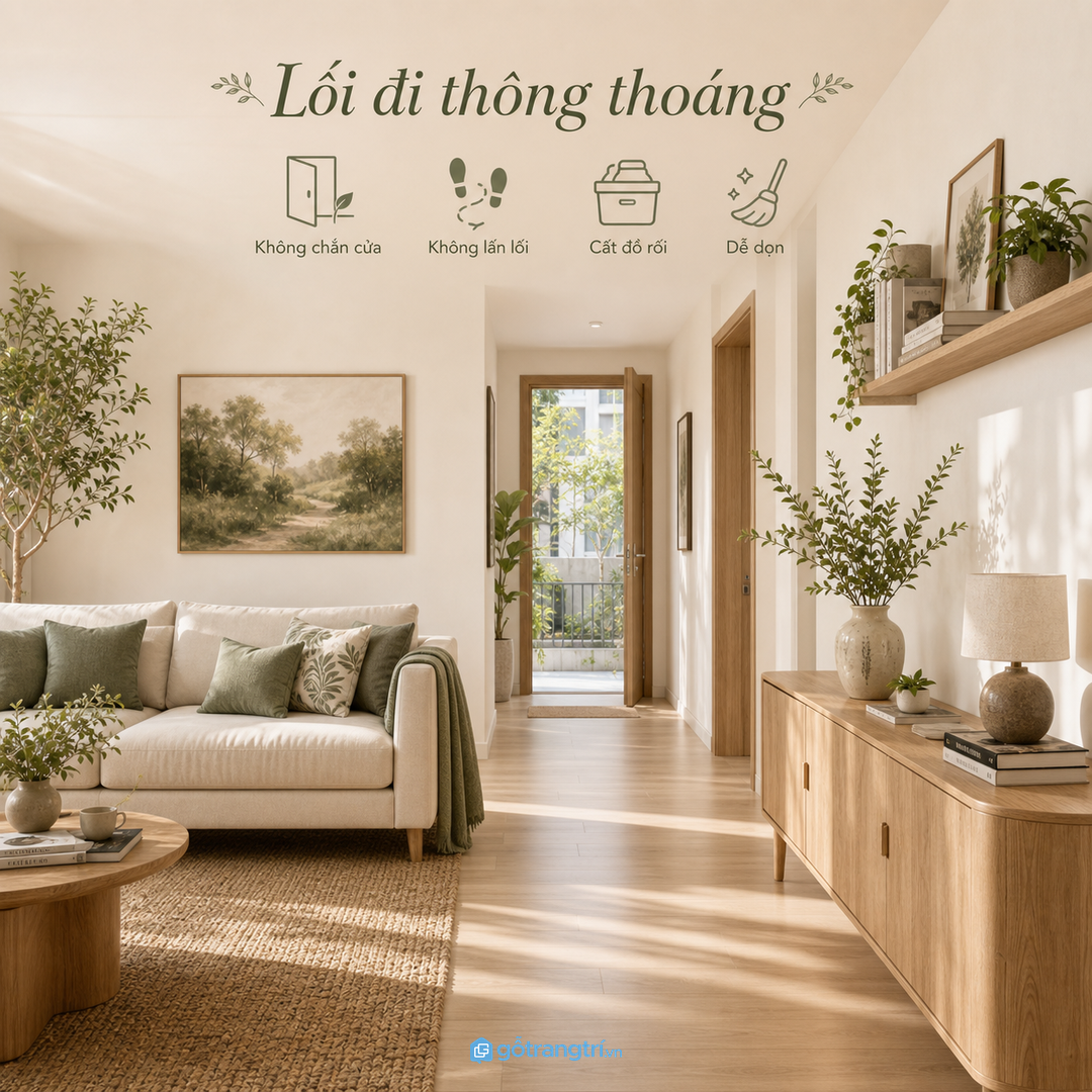 Lối đi thông thoáng giúp nhà dễ thở hơn