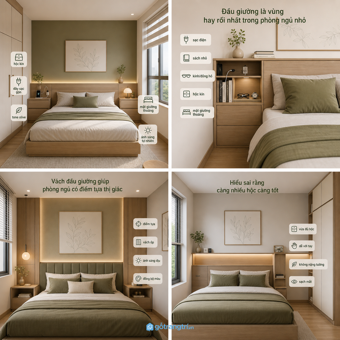 Hộc kéo kín giữ đầu giường gọn hơn