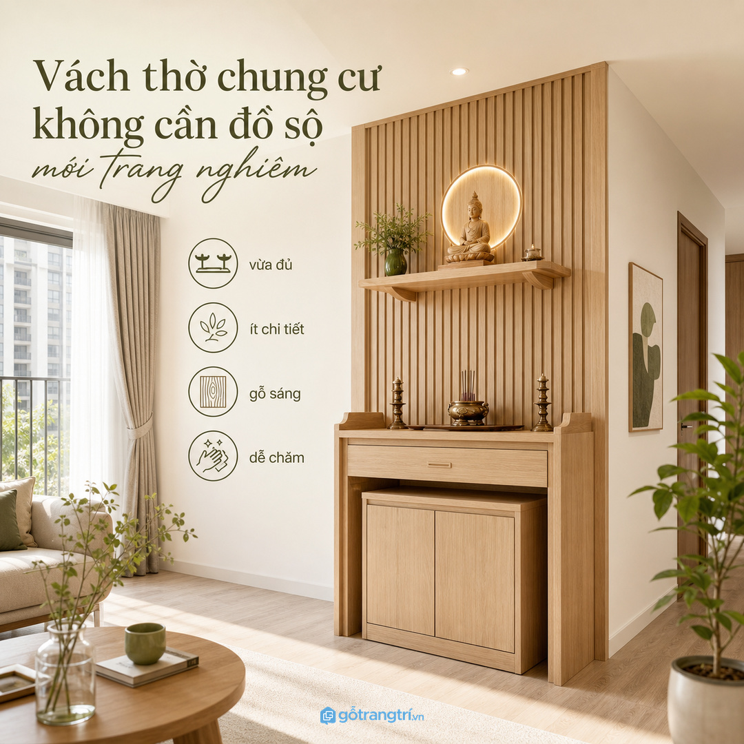Vách thờ quá kín dễ làm căn hộ nhỏ bị nặng và tối
