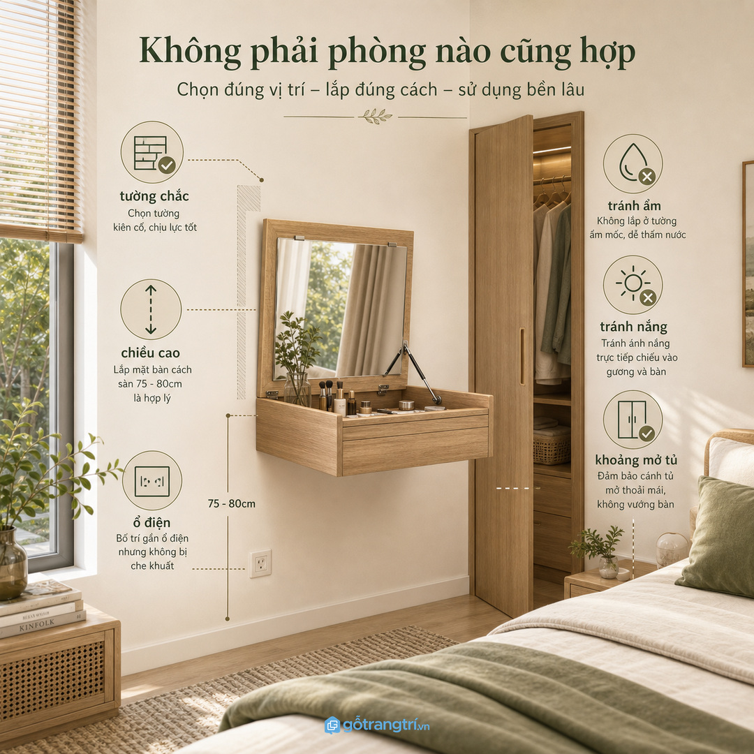 Không phải mảng tường nào cũng phù hợp để treo bàn