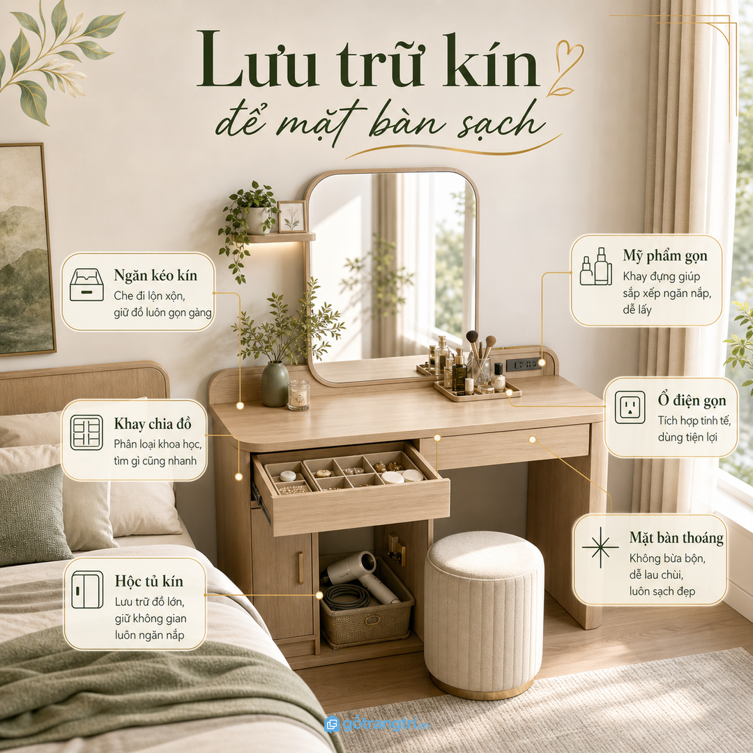 Ánh sáng dịu giúp góc làm đẹp dễ dùng nhưng không chói mắt