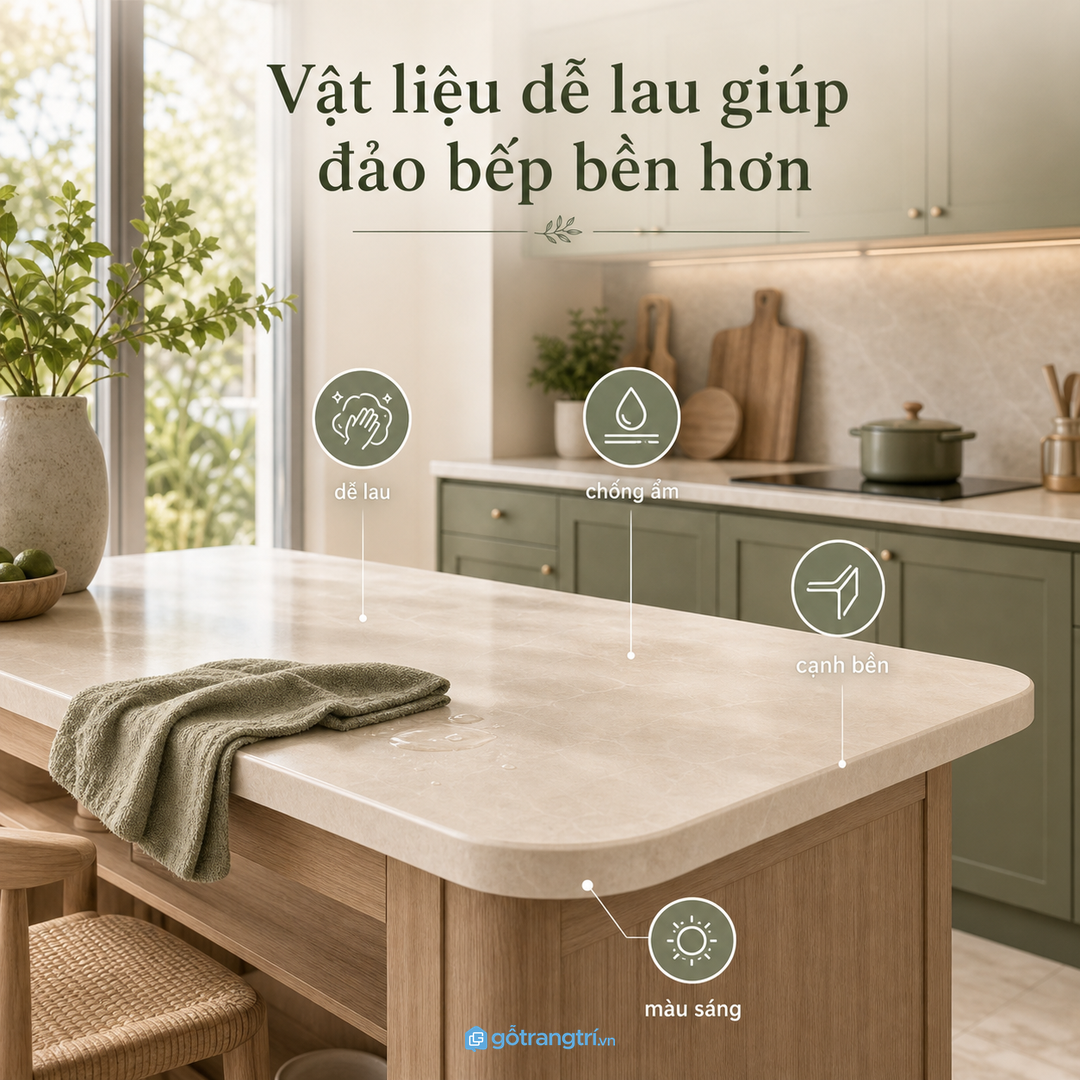 Đảo bếp mini cần vừa tầm với, không quá sâu hoặc quá cao