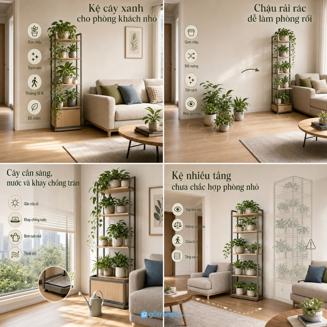Kệ quá nhiều tầng có thể làm phòng nhỏ nặng mắt hơn