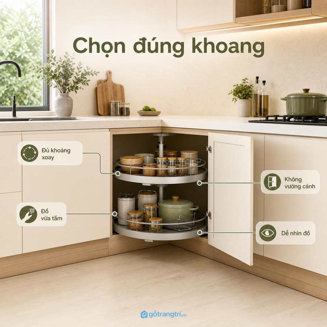 Mâm xoay góc tủ chỉ tiện khi khoang và cách dùng phù hợp