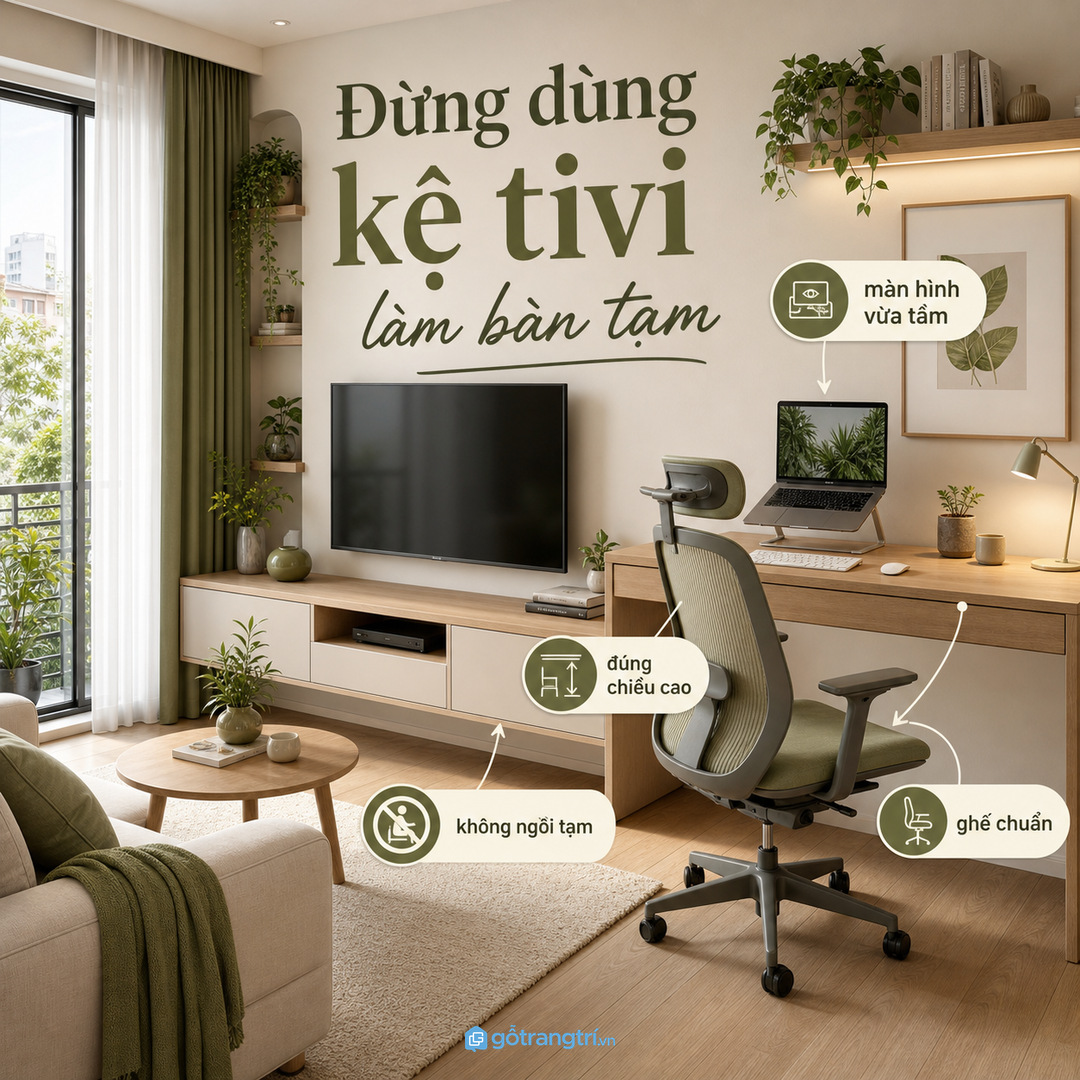 Đừng biến kệ tivi thành bàn làm việc tạm