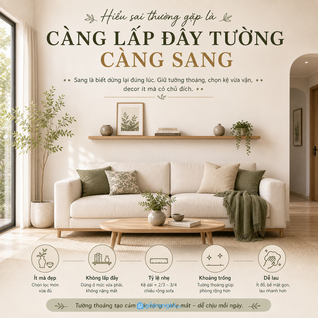 Không phải cứ lấp đầy tường sofa là phòng khách sẽ đẹp hơn