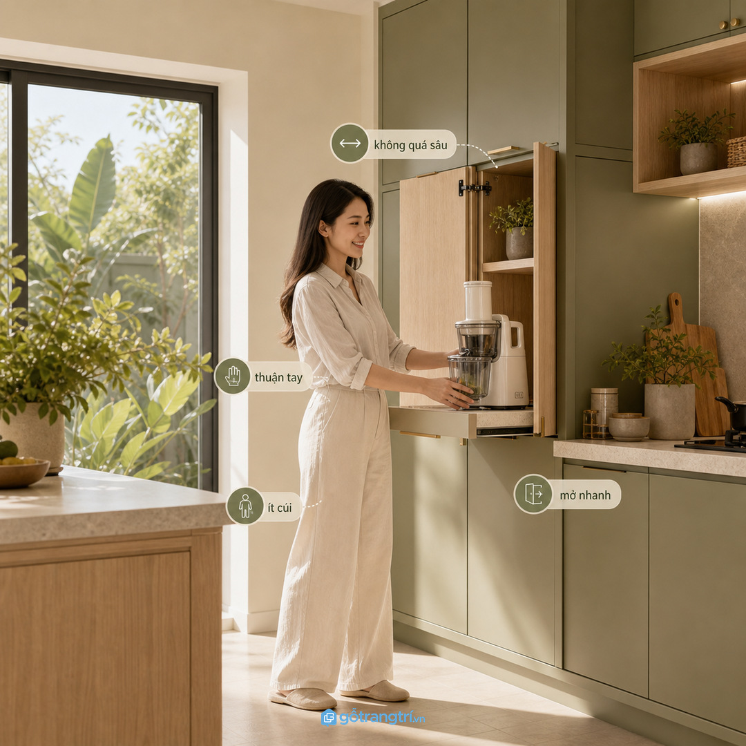 Giấu máy ép quá sâu làm thao tác buổi sáng mất thời gian