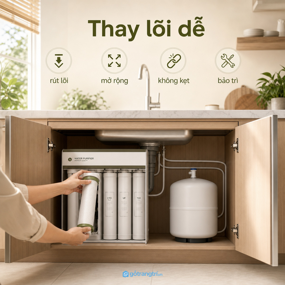 Giấu máy lọc nước vẫn phải chừa khoảng thao tác để bảo trì