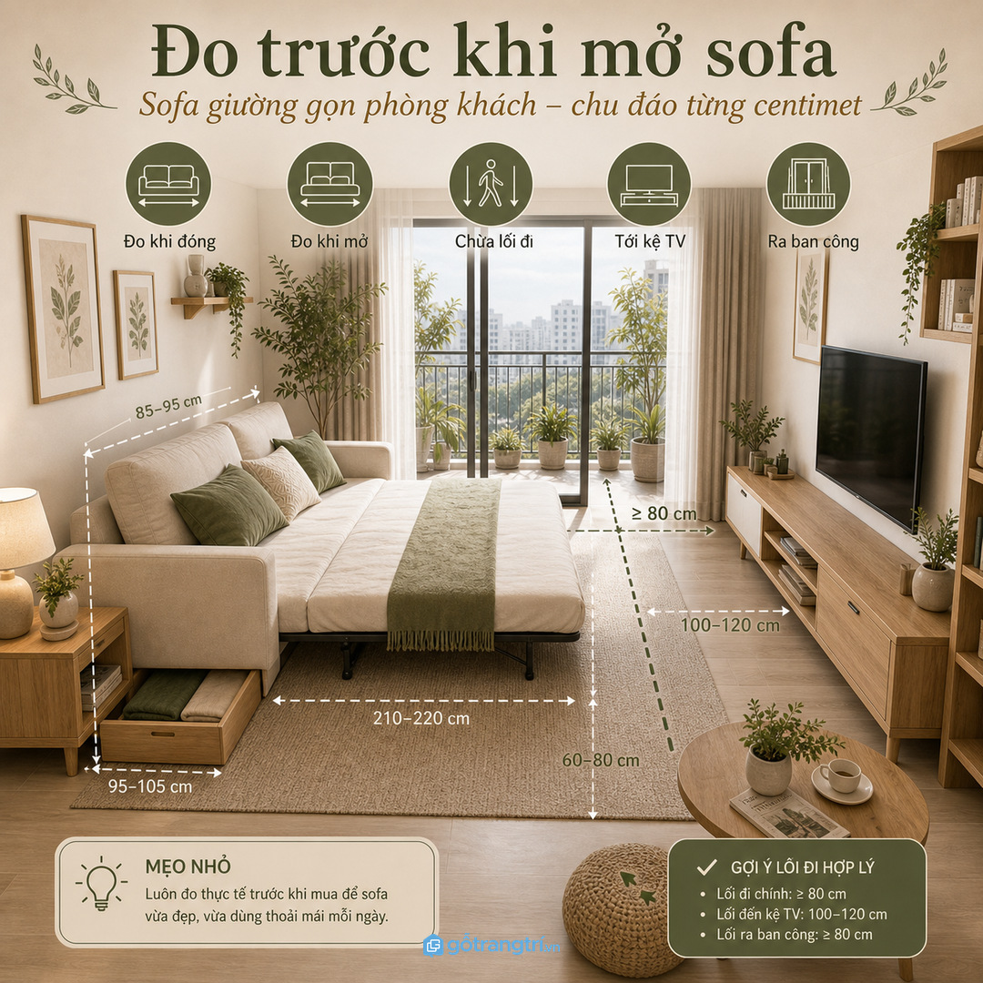 Chọn sofa giường phải kiểm cả trạng thái đóng và mở