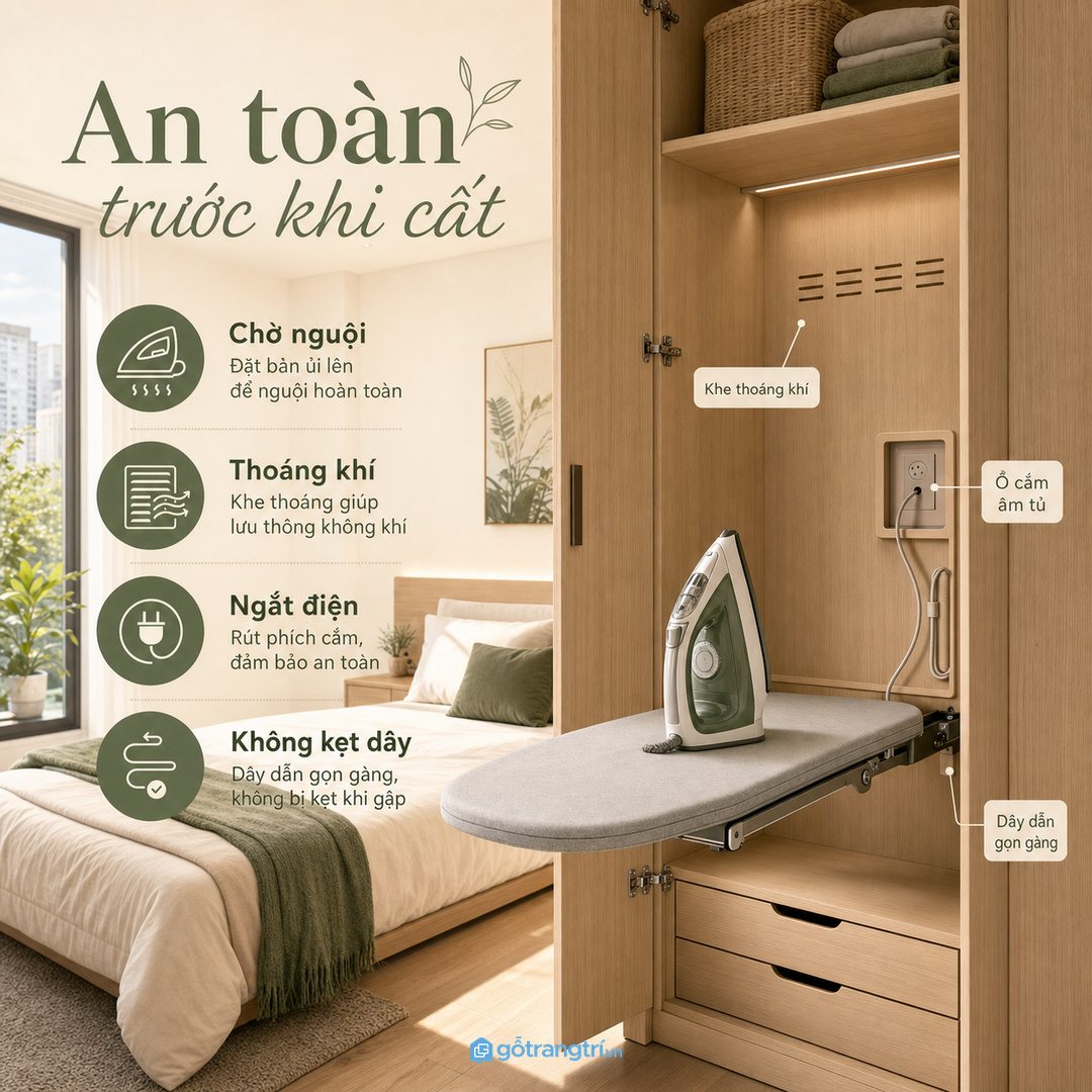 Không nên nhốt bàn là nóng trong hộc kín thiếu thoáng