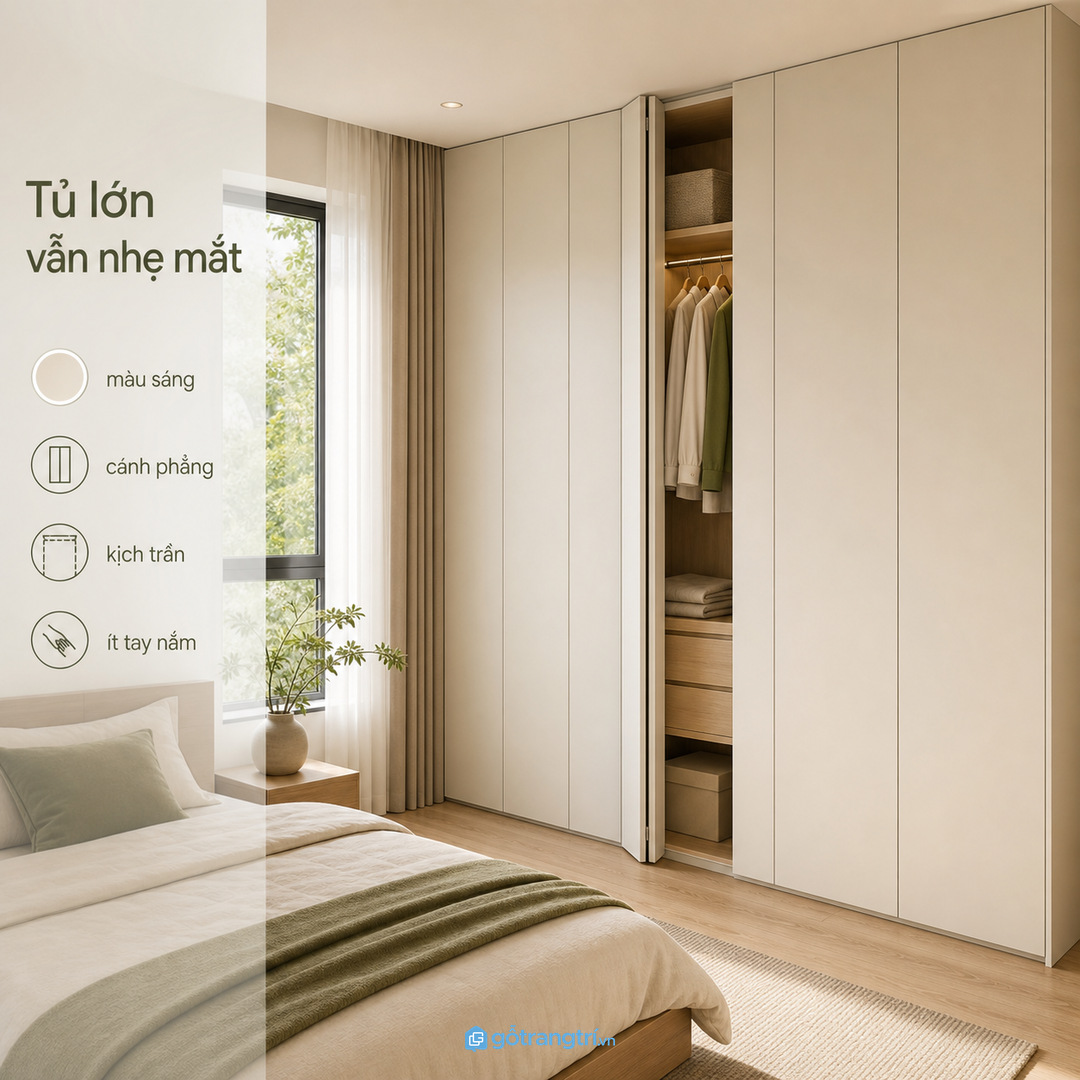 Tủ lớn nhưng mặt cánh vẫn có thể nhẹ và gọn