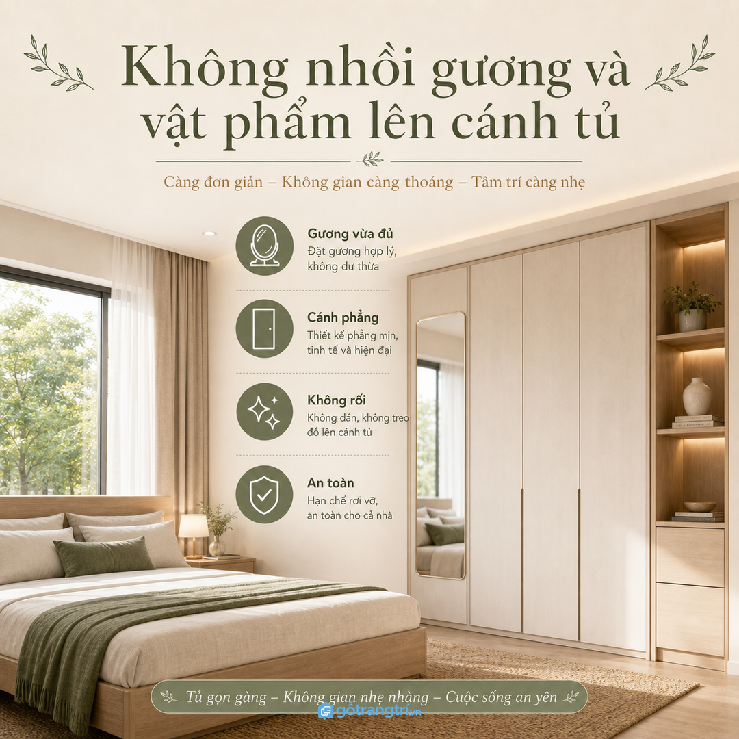 Gương và vật phẩm nên dùng tiết chế trên cánh tủ