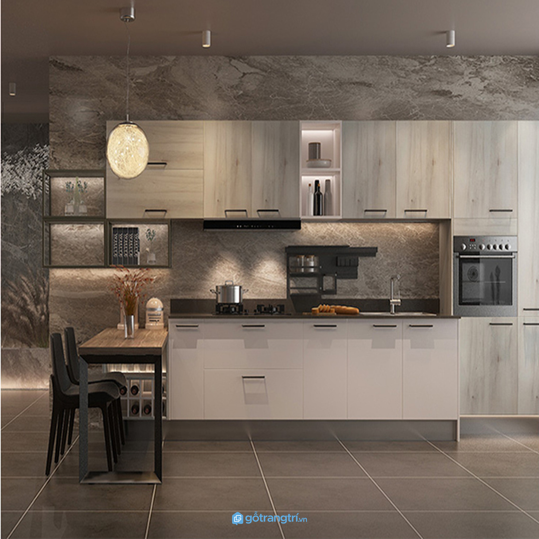 Module bếp nấu nên gần gia vị, nồi chảo và mặt soạn đồ khô