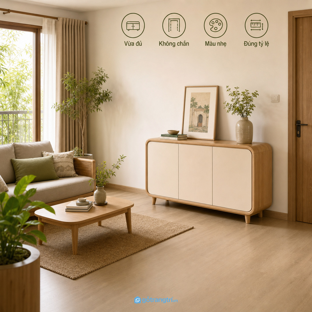Điều dễ sai là che góc nhọn bằng một chiếc tủ quá to