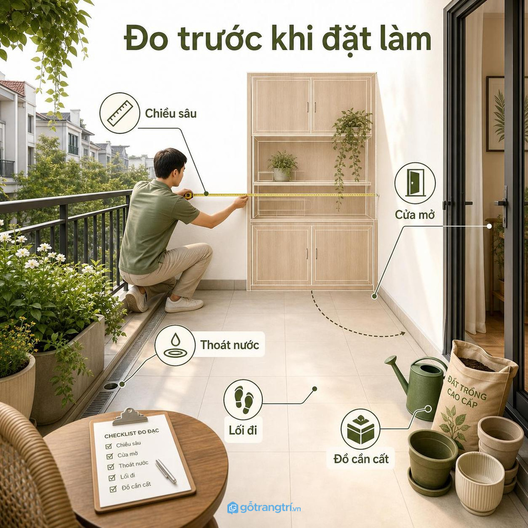 Không phải cứ mua kệ cây là giải quyết được đồ lặt vặt ban công
