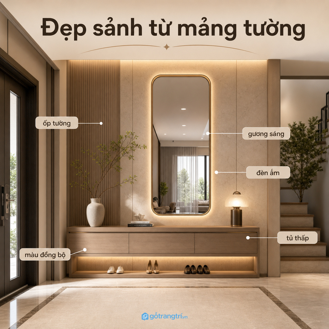 Tủ console lối vào phải giữ được lối đi thoáng khi cửa mở và người qua lại