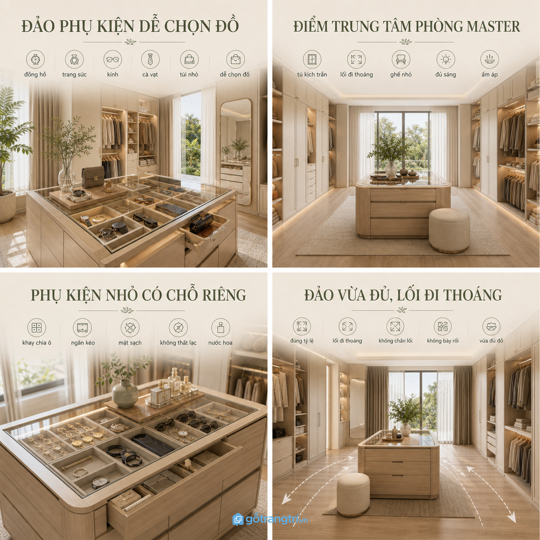 Không phải phòng thay đồ lớn nào cũng nên đặt tủ đảo thật to