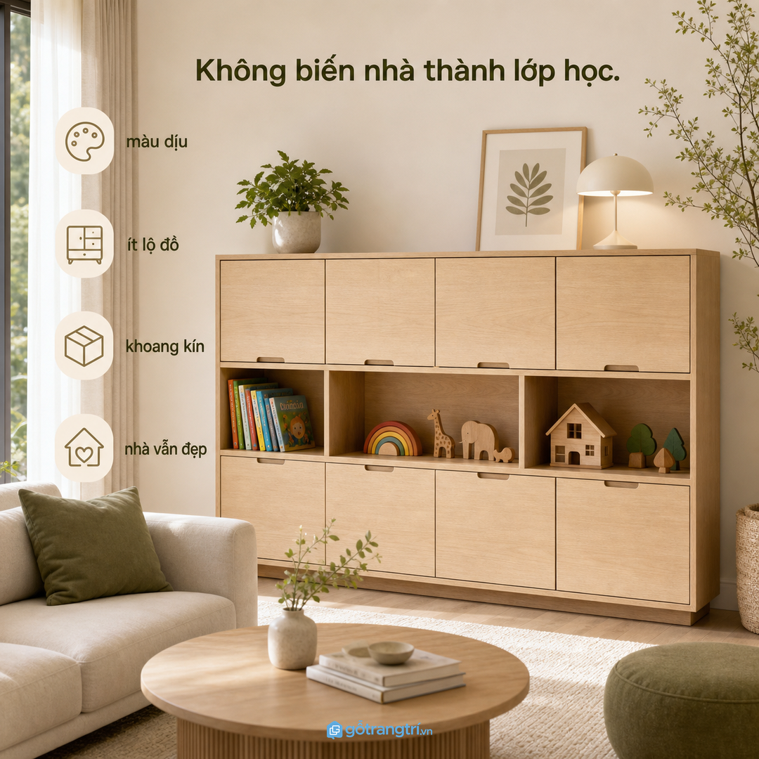Phòng khách cần vui cho trẻ nhưng vẫn giữ thẩm mỹ chung