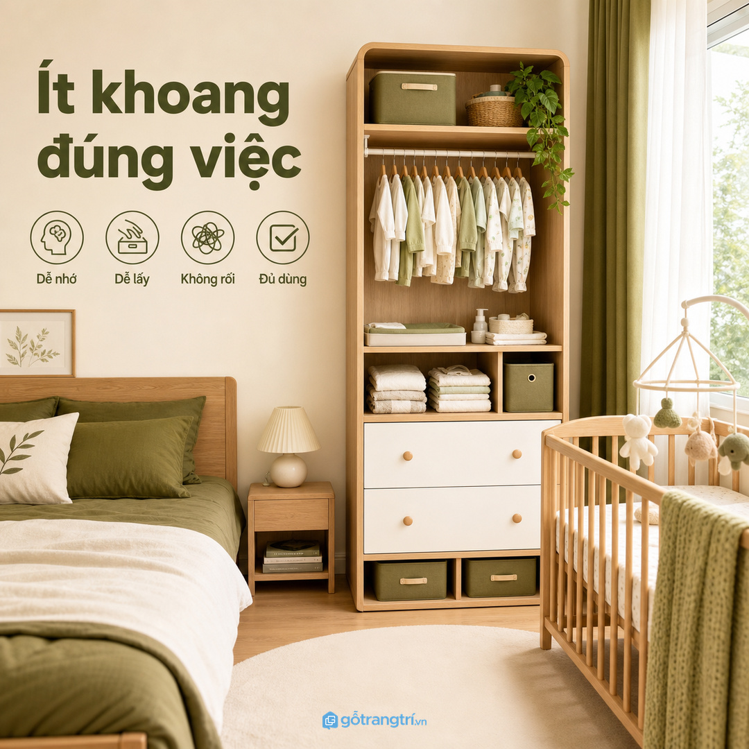 Ít khoang nhưng đúng việc giúp tủ sơ sinh dễ nhớ và dễ dùng