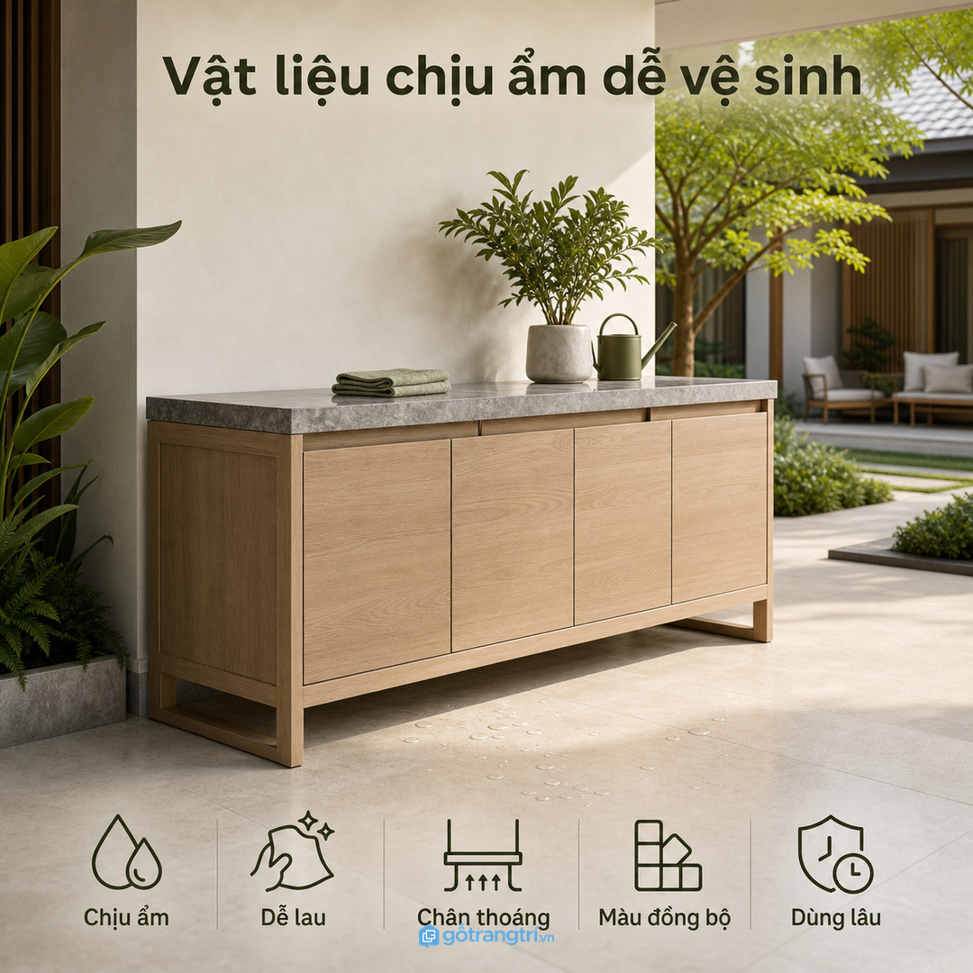 Tủ đặt gần vườn nhưng không nên chắn lối đi hoặc làm nặng mặt tiền