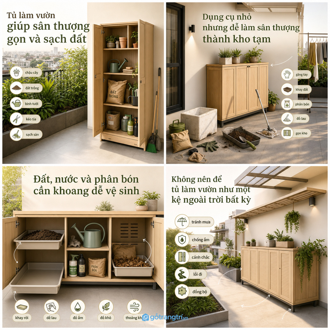 Không nên để tủ làm vườn như một kệ ngoài trời bất kỳ