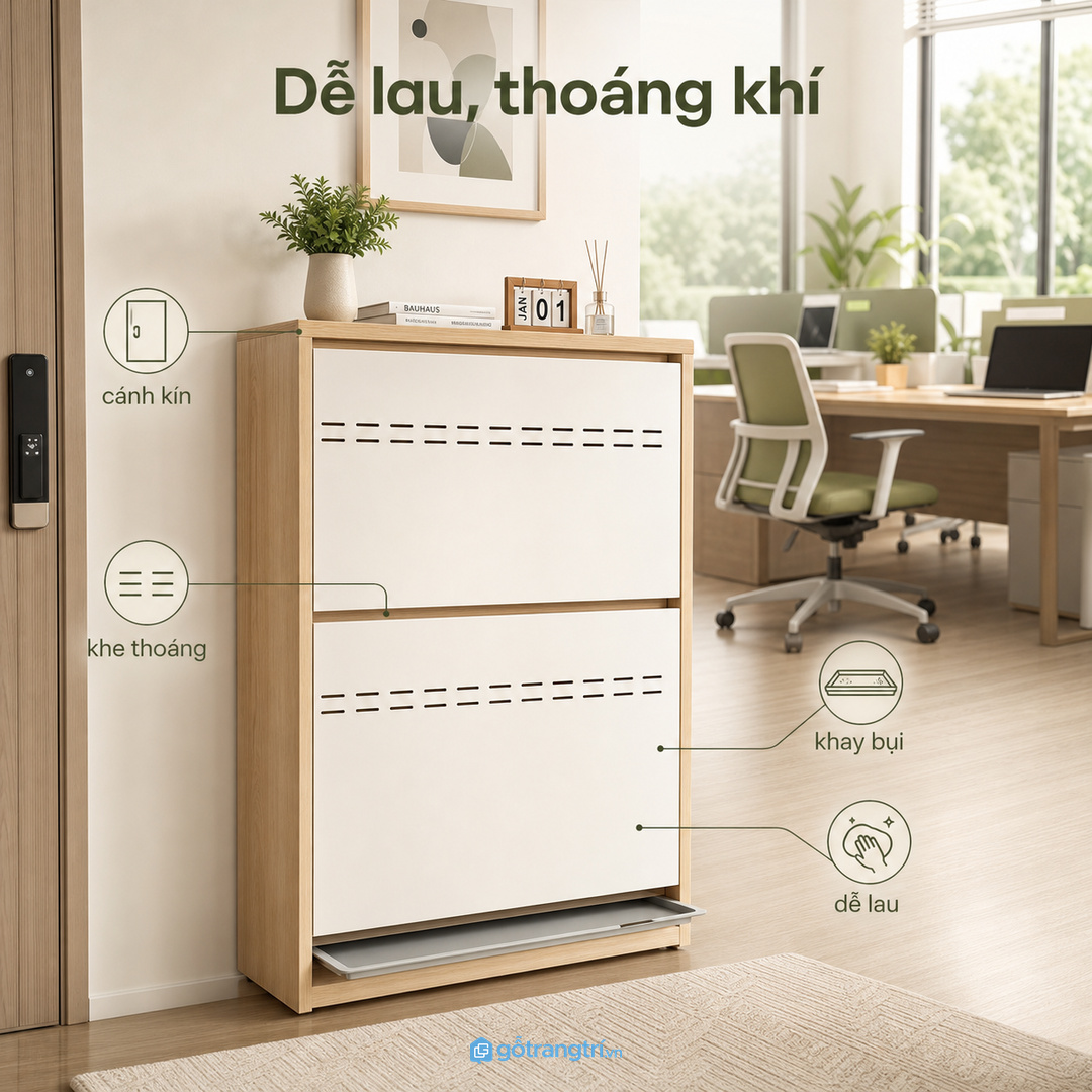Tủ giày nhân viên cần đủ ngăn nhưng không nên nhồi quá dày