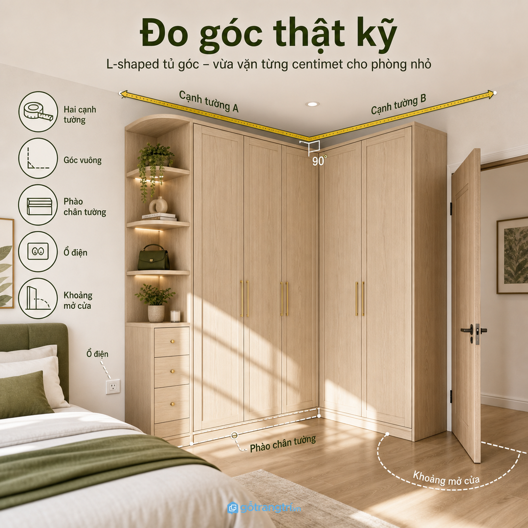 Đo góc thật kỹ trước khi làm tủ
