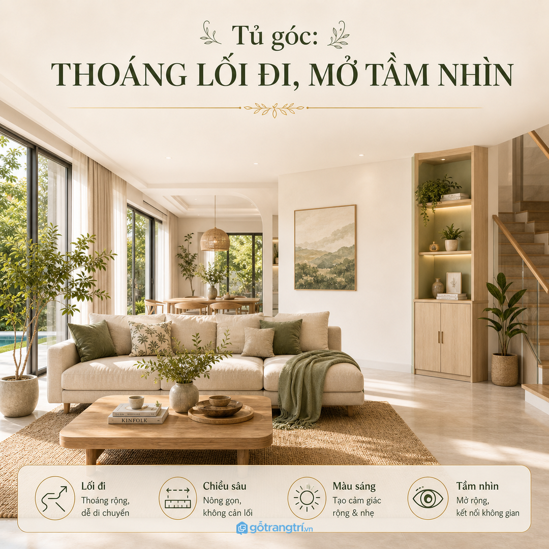 Tủ góc cần giữ lối đi và tầm nhìn