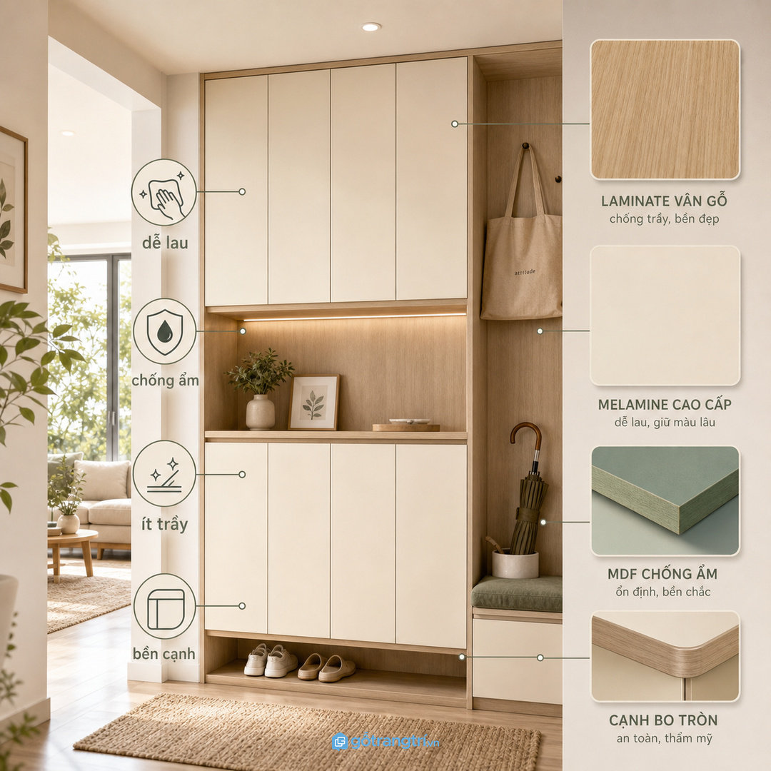 Chia khoang theo đồ vệ sinh, vali, dụng cụ và đồ ít dùng để không rối.