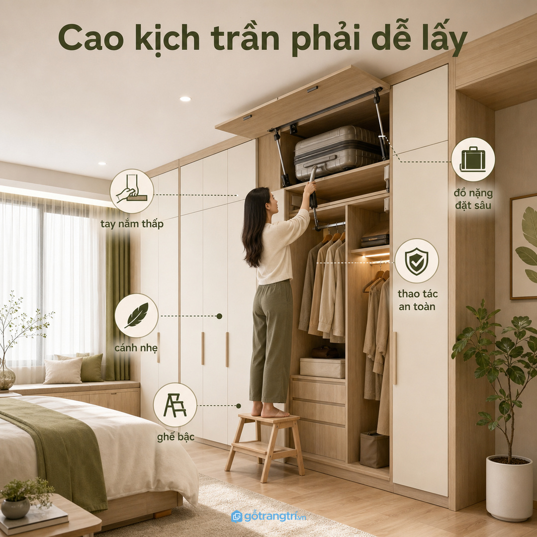 Không nên làm khoang cao kịch trần nếu mở ra khó lấy và thiếu an toàn