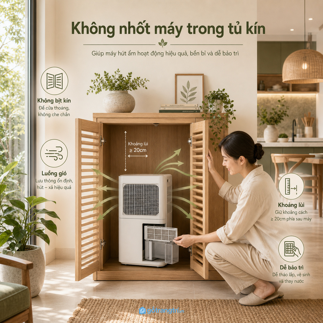 Giấu máy trong tủ kín hoàn toàn là hiểu sai vì máy cần thở và thoát khí