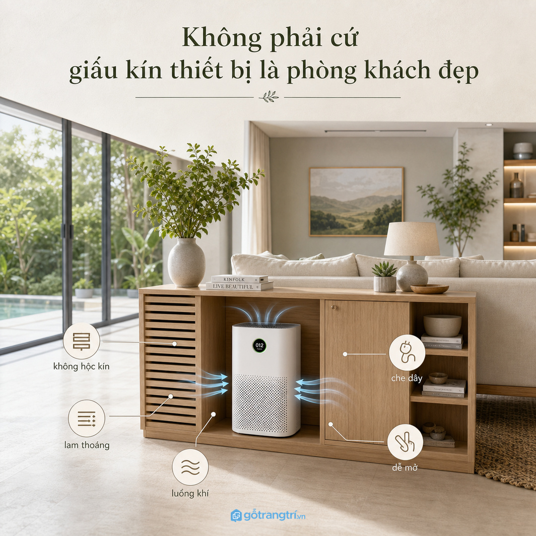 Đừng giấu máy lọc vào hộc kín chỉ để phòng khách nhìn gọn