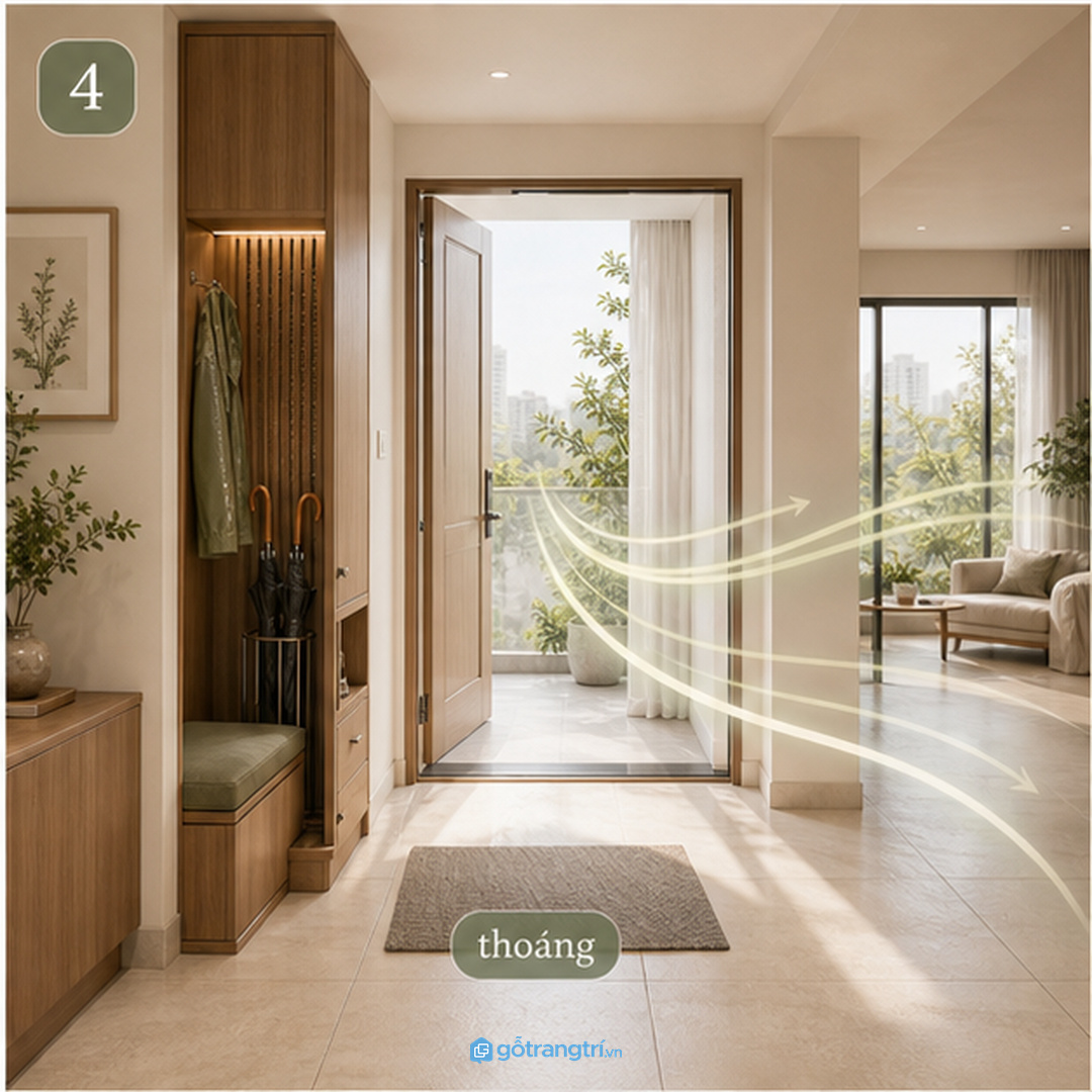 Phong thủy ứng dụng bắt đầu từ cửa chính sáng, thoáng và sàn khô